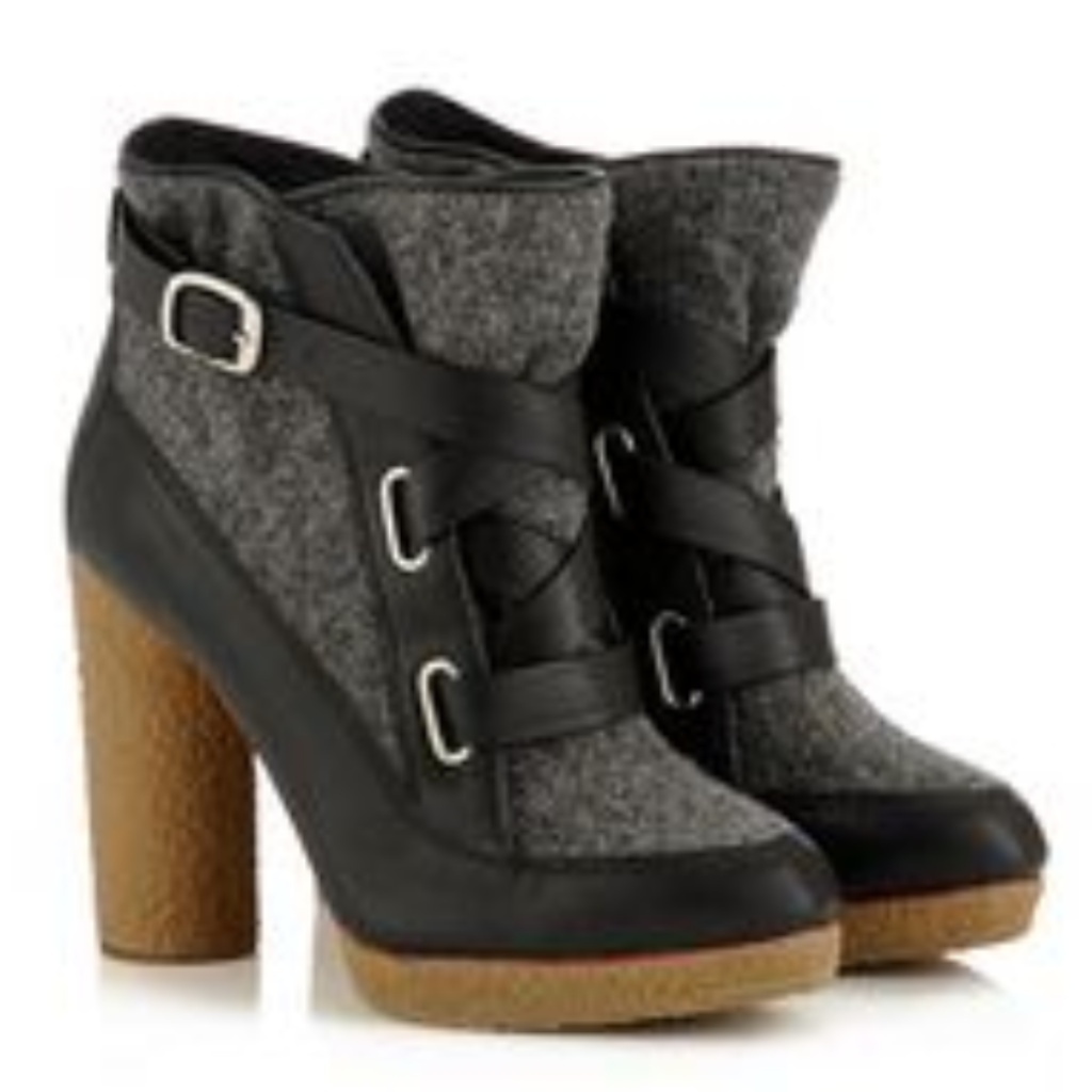 Loeffler Randal Black Chunky Booties Gray Wool